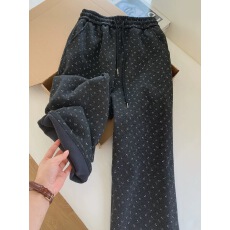 批发特大码300斤深灰色碎花加绒加厚休闲运动卫裤女