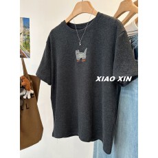 批发德绒<b class='q'>刺绣</b>大码300斤好看CAT猫<b class='q'>刺绣</b>磨毛短袖T恤女春厚款打底衫<b class='q'>上衣</b>