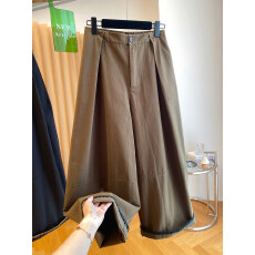 批发<b class='q'>大码</b>200斤复古咖色阔腿西装裤女新款宽松独特别致直筒裤长裤子春