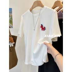 批发特大码300斤磨毛德绒刺绣小马短袖t恤女秋<b class='q'>冬</b>内搭可外穿打底衫上衣