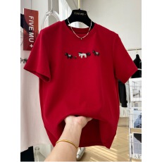 批发胖MM大码300斤德绒红色短袖T恤女春<b class='q'>秋</b>宽松大版显瘦保暖打底衫上衣