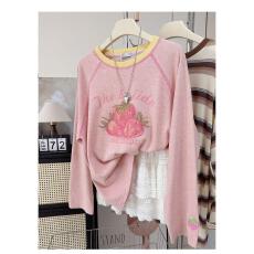 批发胖MM大码300斤草莓德绒加厚长袖T恤女秋<b class='q'>冬</b>宽松大版甜美减龄内搭衫