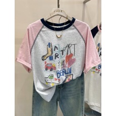 特大码纯棉300斤插肩拼接短袖上衣女夏季2026新款