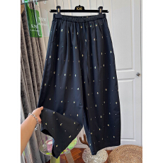 批发胖妹妹特大码300斤美式复古刺绣休闲阔腿长裤女<b class='q'>春</b>秋高腰垂感直筒