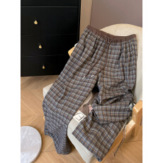批发特大码300斤欧货复古格子休闲裤女<b class='q'>春</b>秋宽松高腰直筒阔腿拖地长裤
