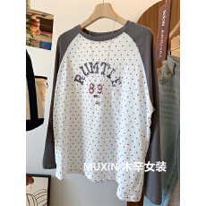 批发胖MM大码300斤圆点韩系穿搭长袖T恤女春<b class='q'>秋</b>季宽松大版超好看上衣衫