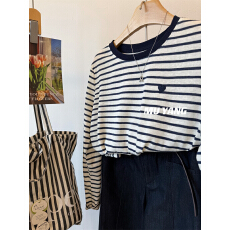 批发大码300斤韩版撞色条纹长袖T恤男女春<b class='q'>秋</b>宽松时尚刺绣爱心圆领上衣