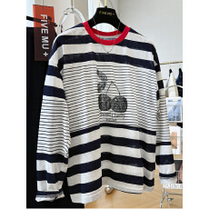 批发胖mm330斤大码韩系穿搭印花条纹休闲长袖T恤女早<b class='q'>秋</b>宽松显瘦薄上衣