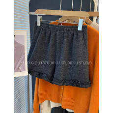 胖妹妹300斤显瘦松紧腰显瘦木耳边甜美加厚休闲裤短裤女冬季保暖