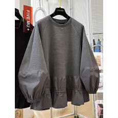 批发大码300斤高级感荷叶边拼接圆领卫衣女春<b class='q'>秋</b>新款宽松慵懒显瘦上衣