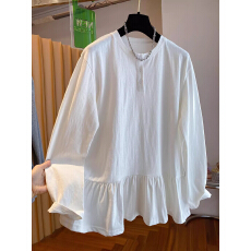 批发胖MM大码300斤荷叶边亨利领长袖T恤女春<b class='q'>秋</b>款宽松大版纯色百搭上衣