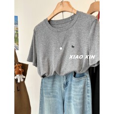 批发雪花棉大码300斤垂感超柔~刺绣圆领短袖t恤 百搭上衣打底衫