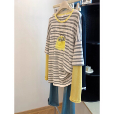 批发胖妹妹300斤大码独特洋气雪花棉假两件撞色长袖女春季宽松T恤上衣