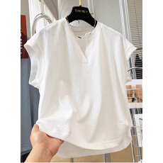 胖MM大码300斤剪刀领褶皱短袖T恤女夏款宽松大版飞飞袖纯棉衫上衣