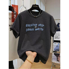 批发大码300斤美式高街字母刺绣短袖<b class='q'>T</b><b class='q'>恤</b>男女款夏季宽松半袖情侣装上衣