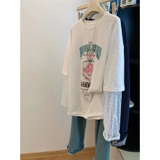 批发胖MM大码300斤轻薄微透假两件长袖T恤女<b class='q'>春</b>夏款宽松蕾丝袖防晒上衣