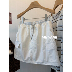 批发胖MM大码300斤撞色防走光半身裙女<b class='q'>夏</b>款宽松显瘦松紧腰抽绳A字短裙