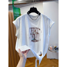批发大码女装胖mm300斤巨好看小飞袖t恤女短袖宽松休闲设计感系带上衣