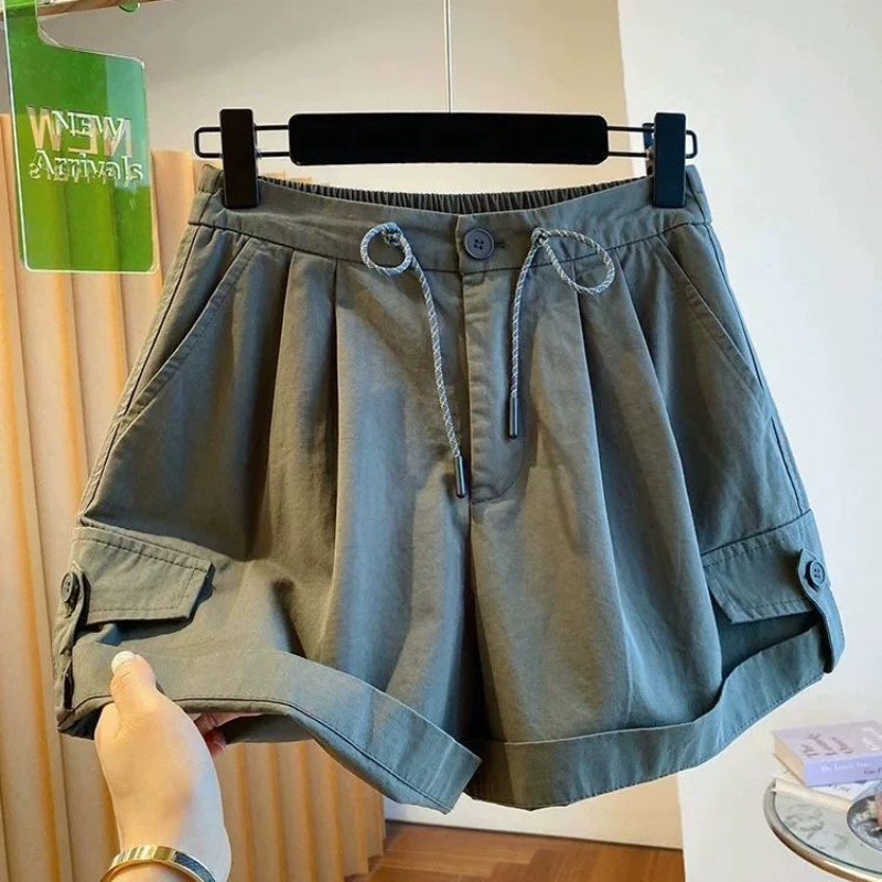 特大码300斤高级感工装短裤女夏季宽松阔腿裤超火巨好看a字热裤子  服裝批發女裝批發服飾貨源