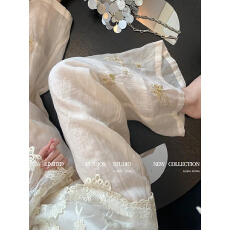 批发胖妹妹300斤大码新中式洋气刺绣棉麻阔腿裤女夏季高腰显瘦休闲裤