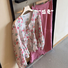 批发胖mm300斤大码复古温柔风碎花系带衬衫女早秋氛围感宽松长袖衬衣