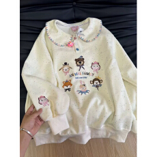 批发胖MM<b class='q'>大码</b>300斤刺绣甜美减龄娃娃领领卫衣<b class='q'>女</b>春秋宽松大版百搭外套