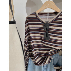 批发韩系穿搭胖MM大码300斤条纹长袖T恤女<b class='q'>春</b>秋季宽松大版遮肚子打底衫