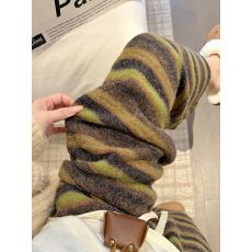 批发胖MM大码300斤磨毛条纹休闲阔腿裤女秋冬显瘦松弛感松紧腰拖地裤