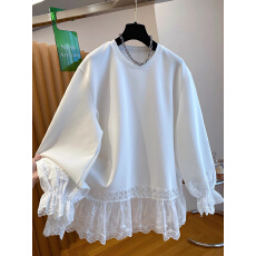 批发胖MM大码300斤蕾丝花边磨毛白色长袖T恤女<b class='q'>秋</b>冬宽松大版高级感内搭