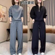 批发大码休闲时尚运动套装女2026秋季新款胖mm显瘦遮肉卫衣长裤两件套