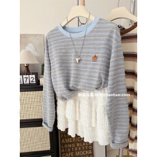 批发胖MM大码300斤南瓜刺绣条纹长袖T恤女<b class='q'>春</b>秋款宽松大版减龄风打底衫