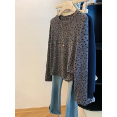 批发胖MM大码300斤设计感灰色长袖T恤女<b class='q'>春</b>秋款宽松大版韩系穿搭打底衫