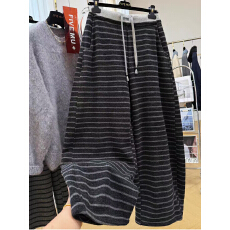 批发胖MM大码300斤加绒加厚条纹休闲阔腿卫<b class='q'>裤</b>女秋冬季<b class='q'>韩版</b>直筒拖地<b class='q'>裤</b>