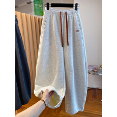 批发加大码300斤灰色抽绳弯刀卫裤男女秋冬<b class='q'>高腰</b>阔腿裤加绒保暖运动裤