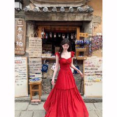 批发白水女 海岛繁花 小飞袖<b class='q'>露背</b><b class='q'>连衣裙</b>女显瘦温柔百搭海边度假<b class='q'>连衣裙</b>