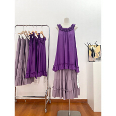 批发新疆云南旅游多巴胺海岛很明媚的穿搭紫色系棉麻裙子<b class='q'>套装</b>连衣裙女