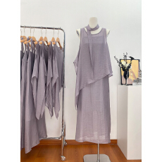 批发ZUMR周莫 飘逸气质慵懒风不规则无袖背心+大摆吊带裙连衣裙两件套