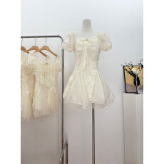 批发Blovelan白茶与风 纯欲白月光气质剪花蓬蓬网纱连衣裙公主裙度假