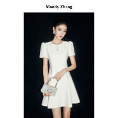 批发MandyZhang千金镶钻小香风白色连衣裙女夏季设计感泡泡袖小<b class='q'>礼服</b>裙