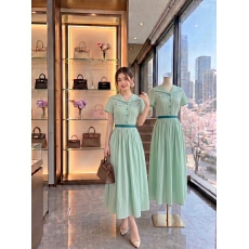批发七与珍珠 “1960年的绿裙子”蓝绿撞色复古刺绣显白<b class='q'>连衣裙</b>