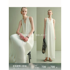 批发Mogas<b class='q'>明星</b>同款灵动女神 重工雪纺三宅百褶挂脖无袖<b class='q'>连衣裙</b>夏季