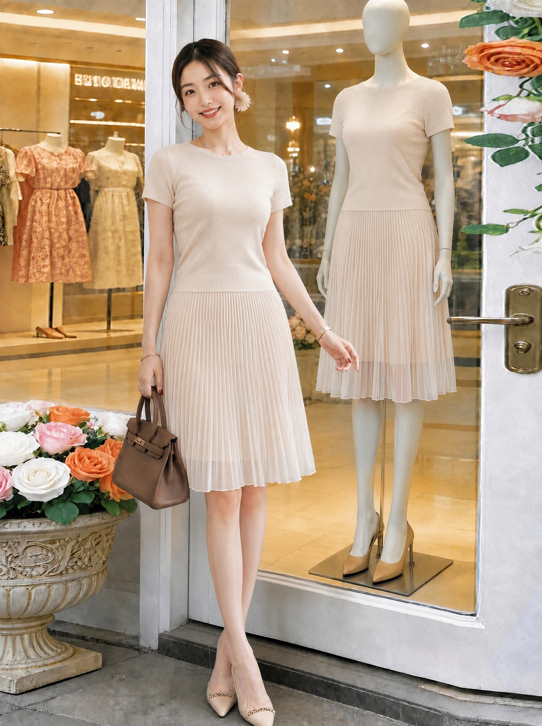 RY8055# cchen陈陈-伊亚画刊 网纱简约垂感短裙女高腰显瘦百褶针织半身裙