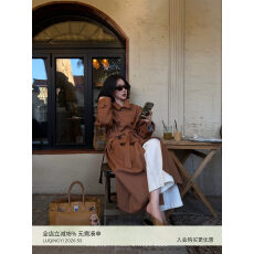 批发鹭青一原创半糖经典廓形斜纹风衣女秋季翻驳领长款双排扣外套