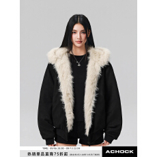 批发Achock官方店秋冬可爱兔耳保暖卫衣豹纹内里拉链连帽加绒外套
