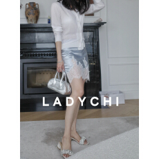 批发LadyChi 冷感钓系 法式氛围感定染手工斜裁蕾丝刺绣拼接醋酸半裙