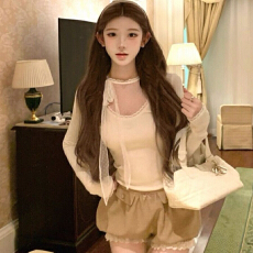 批发特调马天尼  波点系带长袖打底衫麻质灯笼<b class='q'>蕾丝</b>短裤