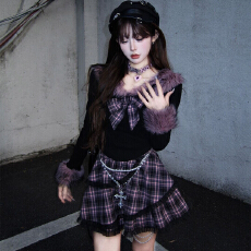 批发莓果丝绒  暗黑风不规则长裙套装女冬黑紫<b class='q'>半身裙</b>