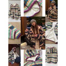 批发彩色费尔岛连帽仿羊羔毛外套女冬季加厚摇粒绒慵懒风上衣