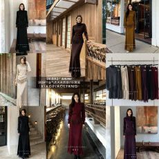 批发时尚不规则流苏下摆慵懒风长袖针织衣+中长款半身裙套装