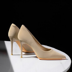 批发欧美风宴会细跟<b class='q'>女鞋</b>金属尖头浅口<b class='q'>显瘦</b>高跟鞋时尚超高跟单鞋女